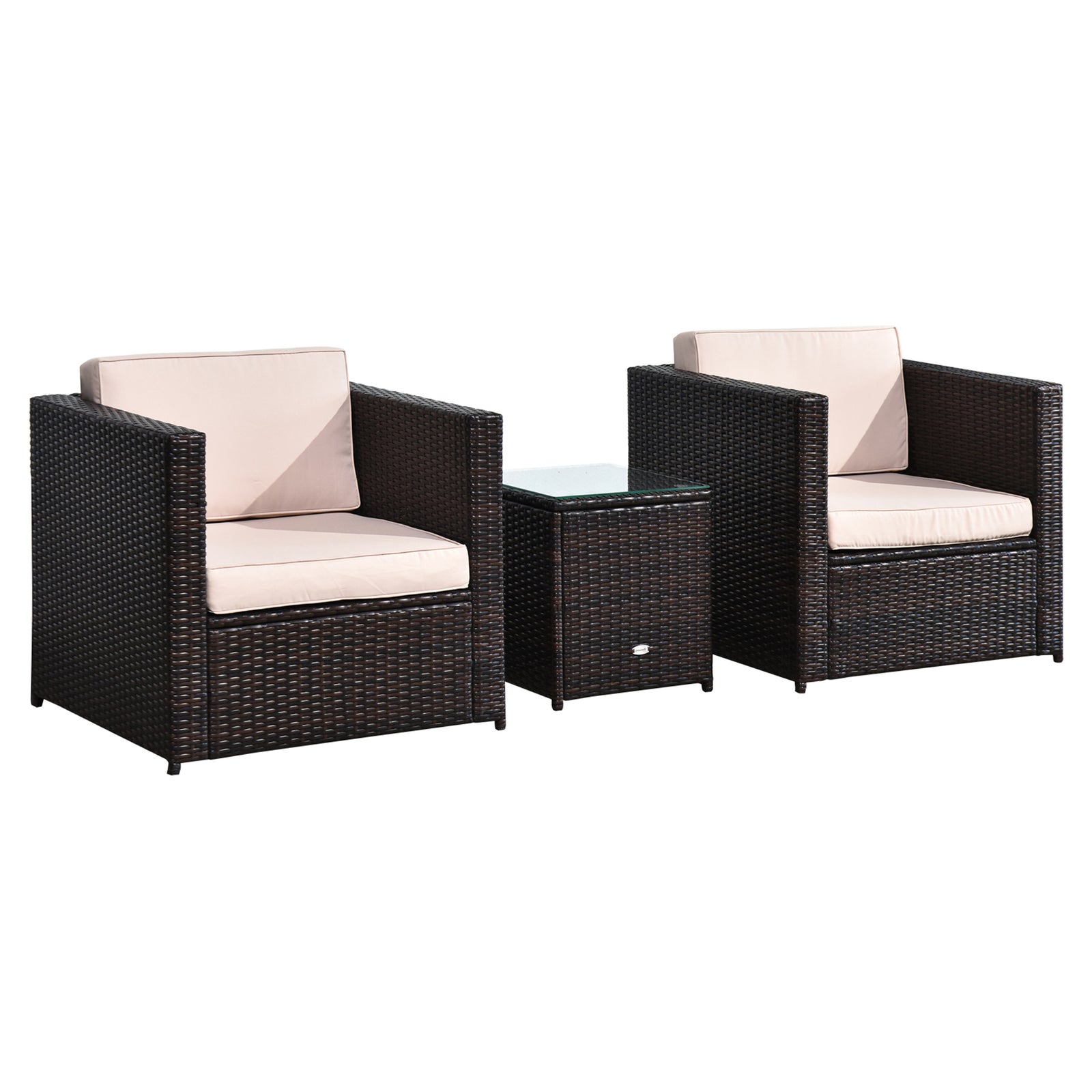 3pcs Patio Rattan Sofa Garden Furniture Set W/ Cushions | Brown