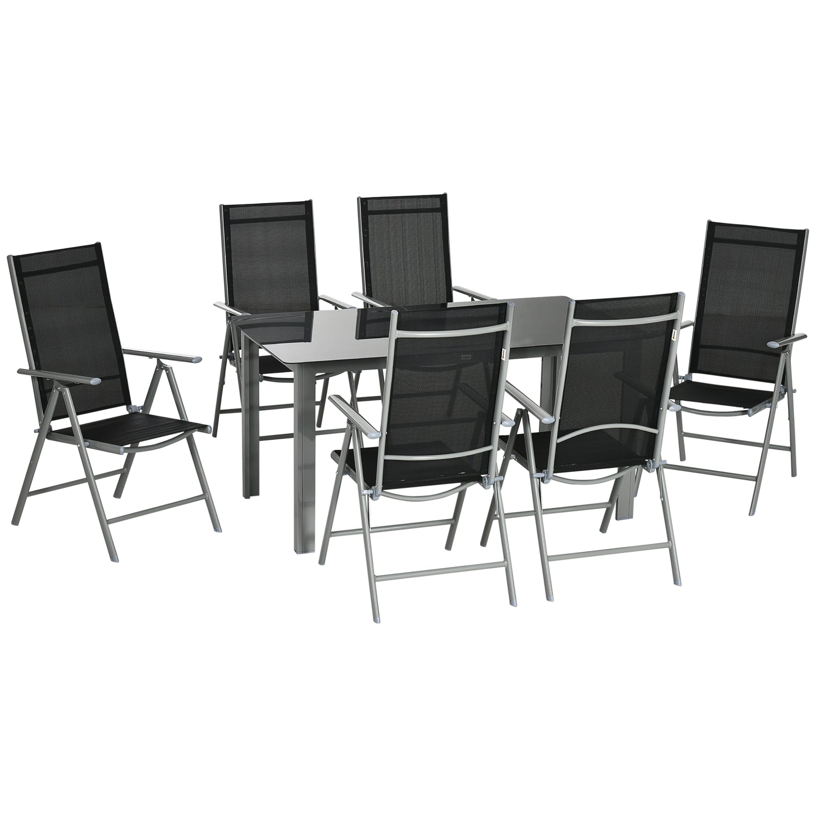 7 Piece Garden Dining Set, Outdoor Table And 6 Chair | Black