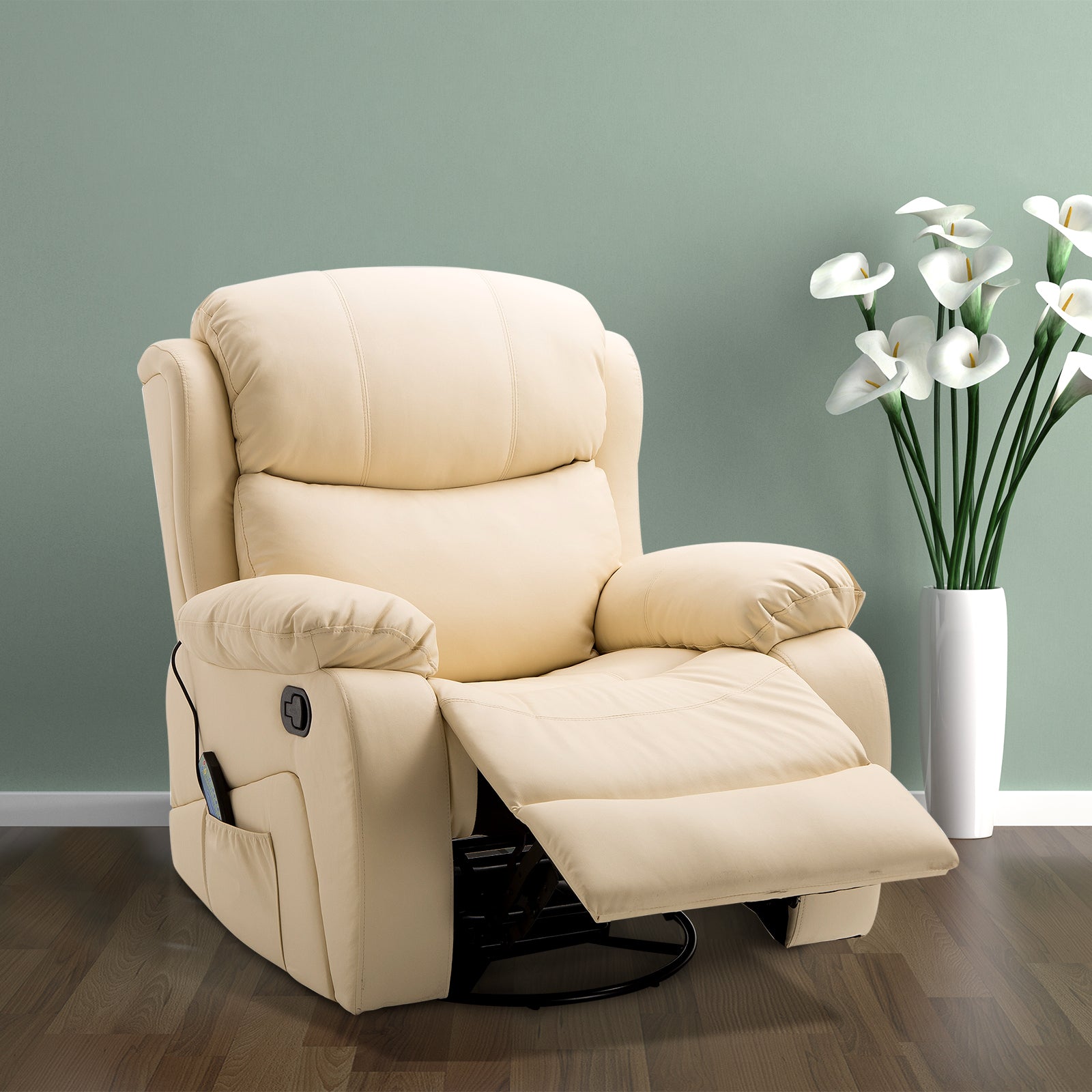 Massage Recliner Manual W/ Footrest Remote | Beige
