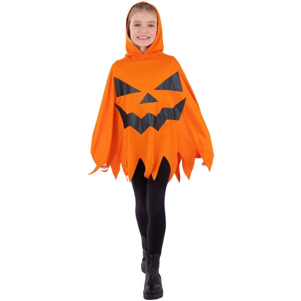 Kids Unisex Orange Pumpkin Poncho