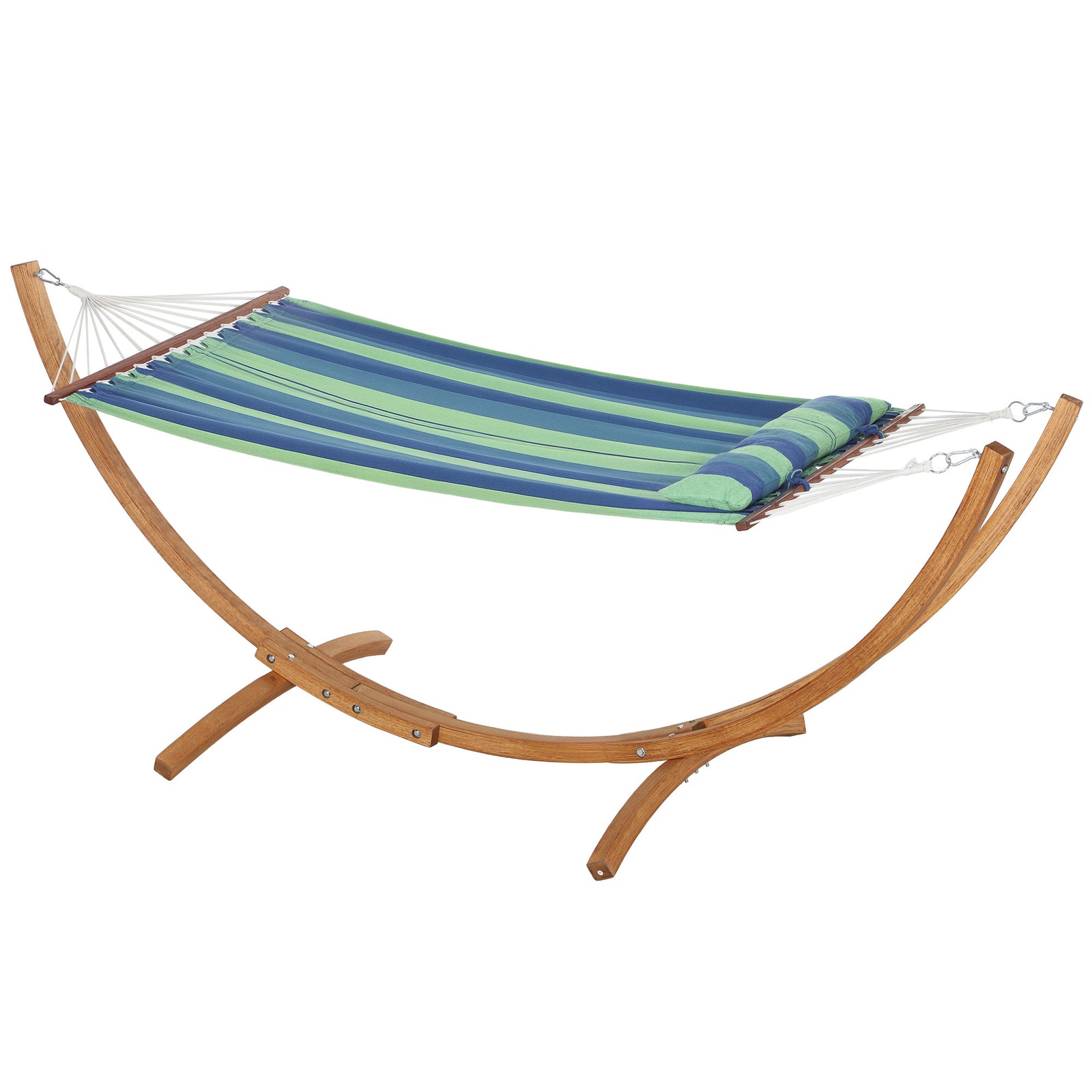 Outdoor Hammock W/ Wooden Stand, Blue