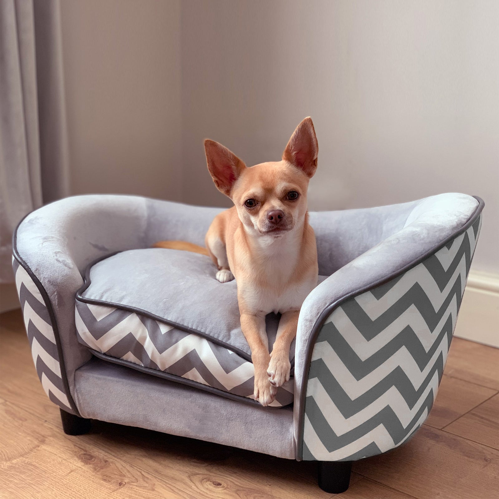 Dog Sofa Pet Couch For Xs Dogs W/ Removable Sponge Padded Cushion - Grey