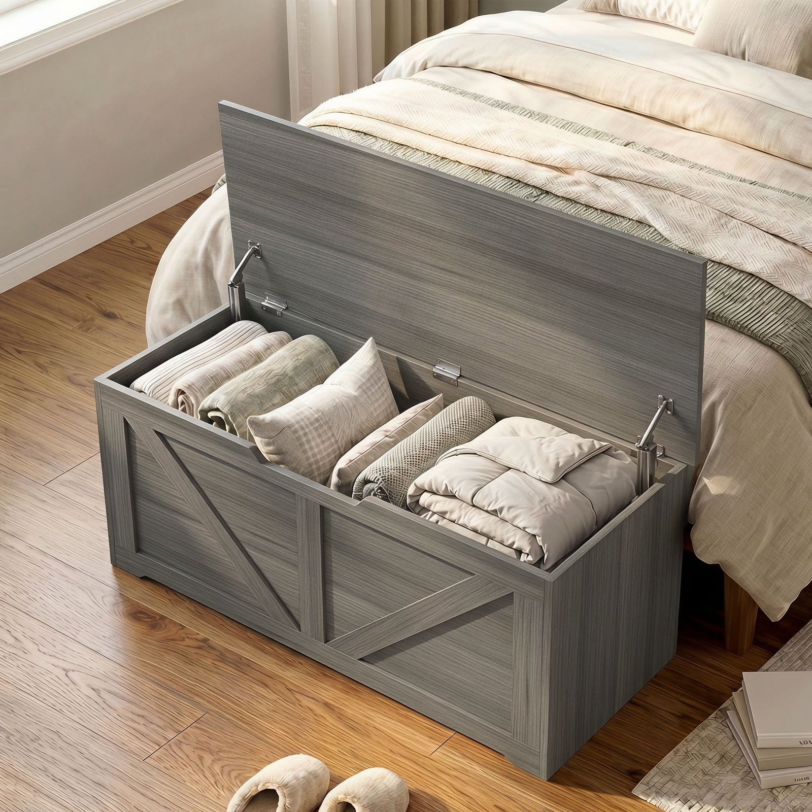 Storage Trunk For Living Room, With Safety Hinges, 100cm | Dark Grey