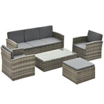 5 Pcs Rattan 3-seater Sofa Single Sofas Footstool