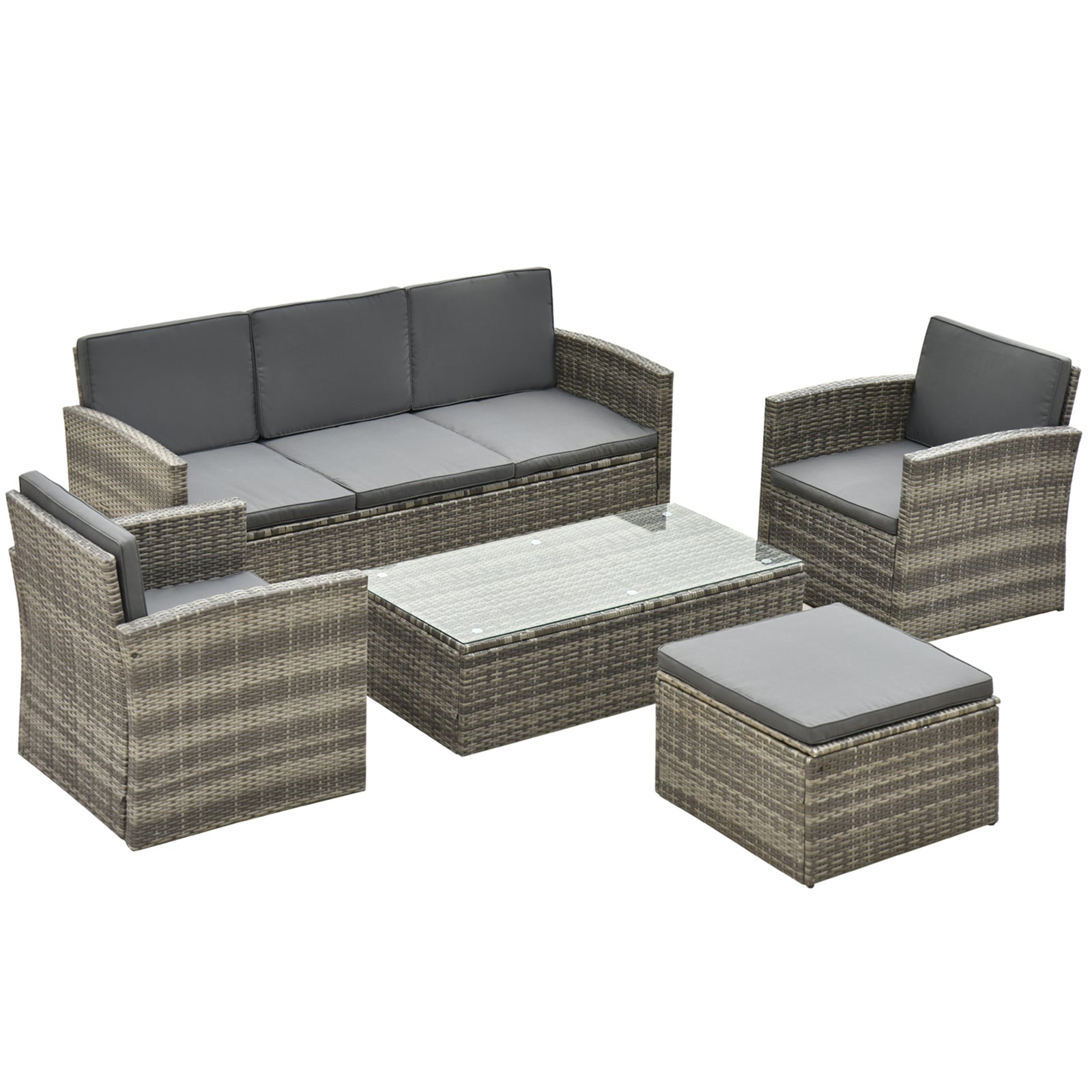 5 Pcs Rattan 3-seater Sofa Single Sofas Footstool