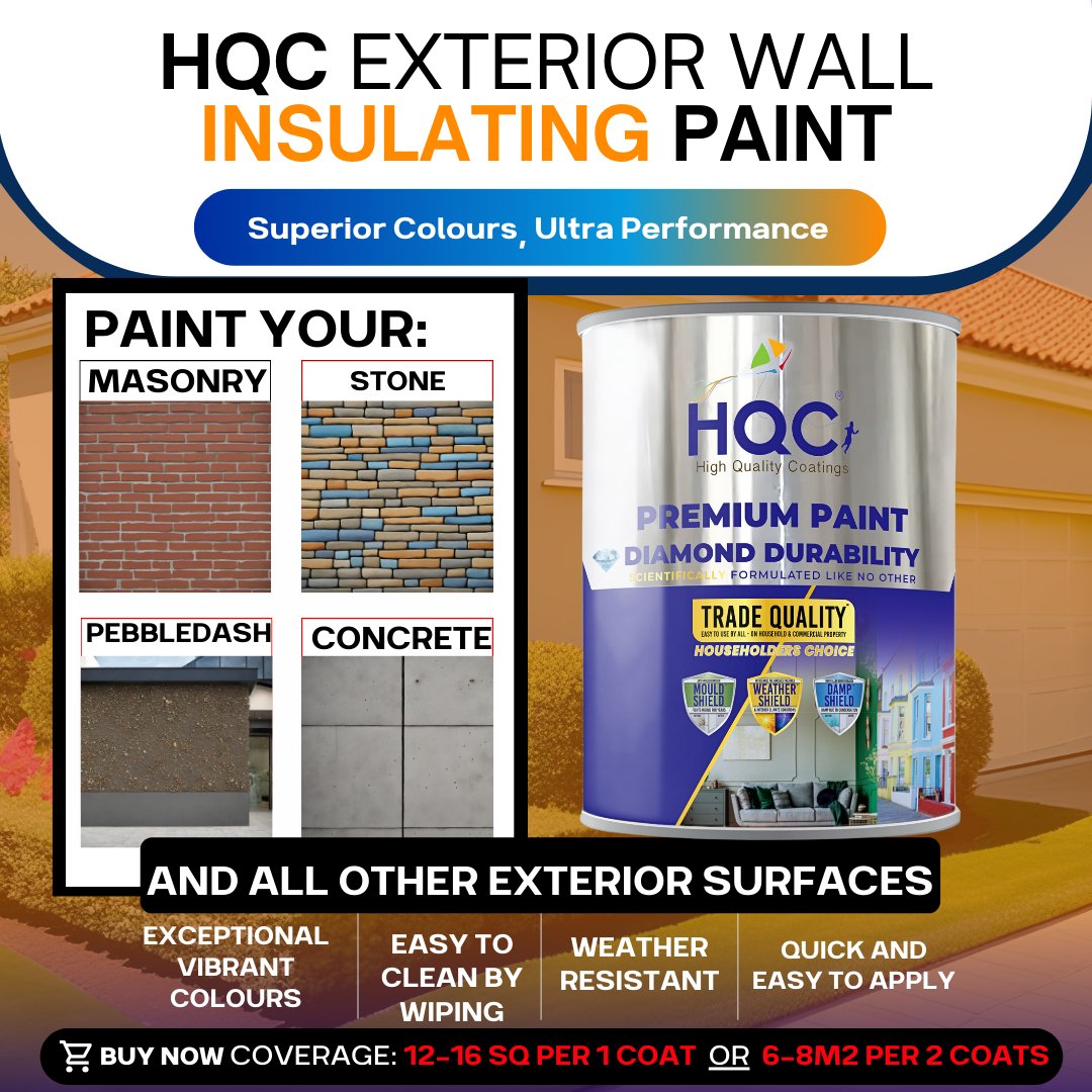 HQC Paint Exterior Wall Insulating Paint - Weatherproof, Heat Reflecting & Energy Saving