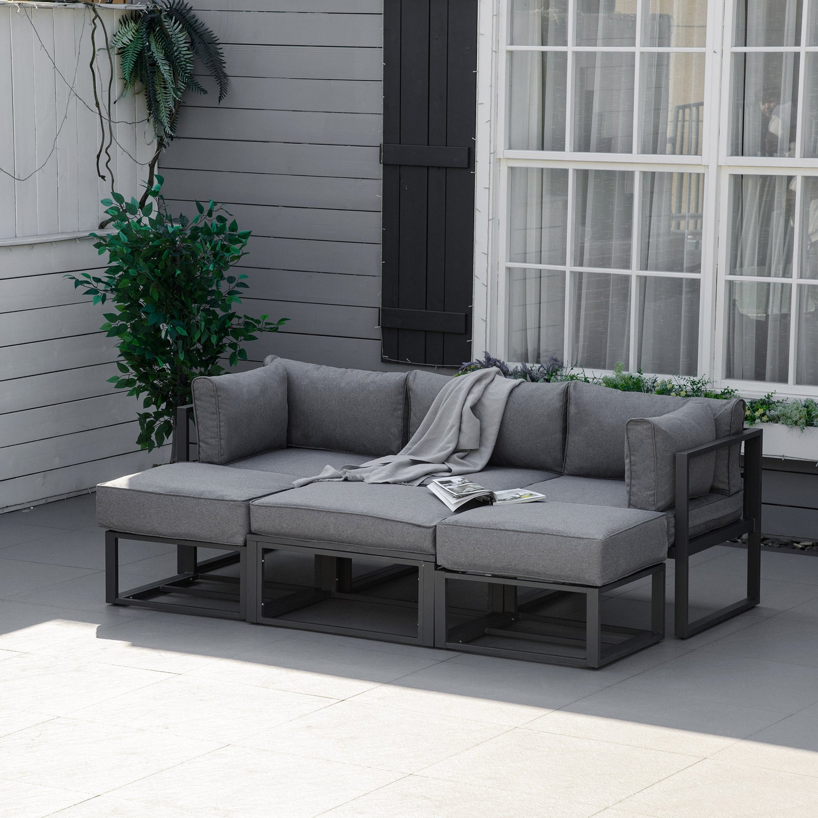 Outsunny 6 Pc Garden Daybed Sectional Set W/ Coffee Table