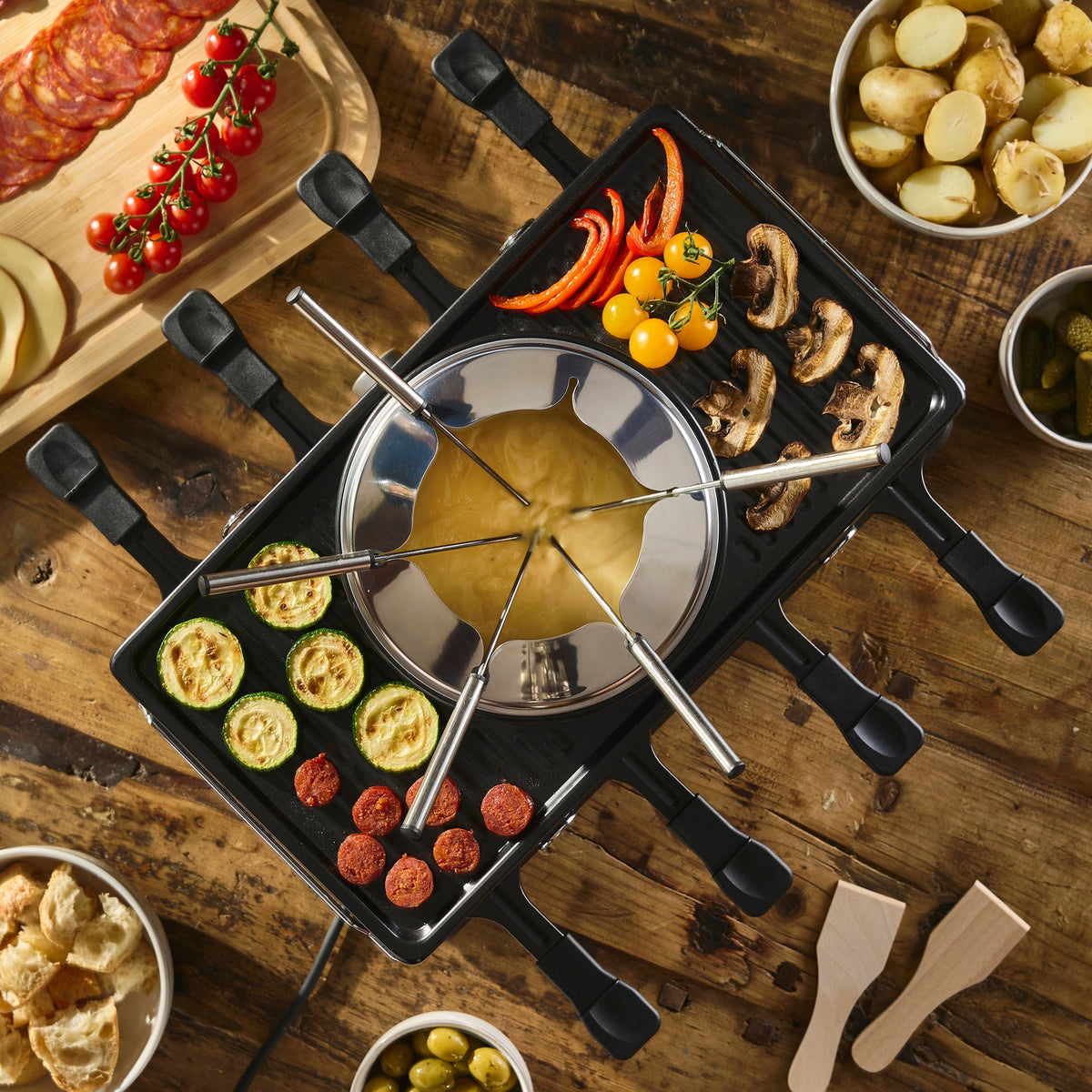 Electric 2-in-1 Raclette Grill And Fondue - 8 Person