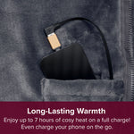2-in-1 Heated Shawl & Blanket with Rechargeable Battery Pack | Charcoal