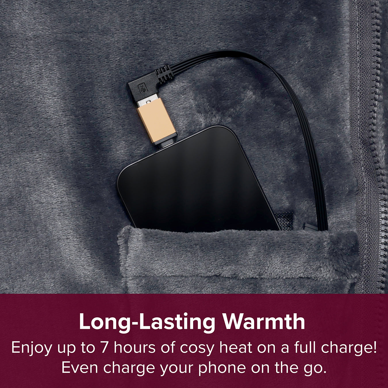 2-in-1 Heated Shawl & Blanket with Rechargeable Battery Pack | Charcoal