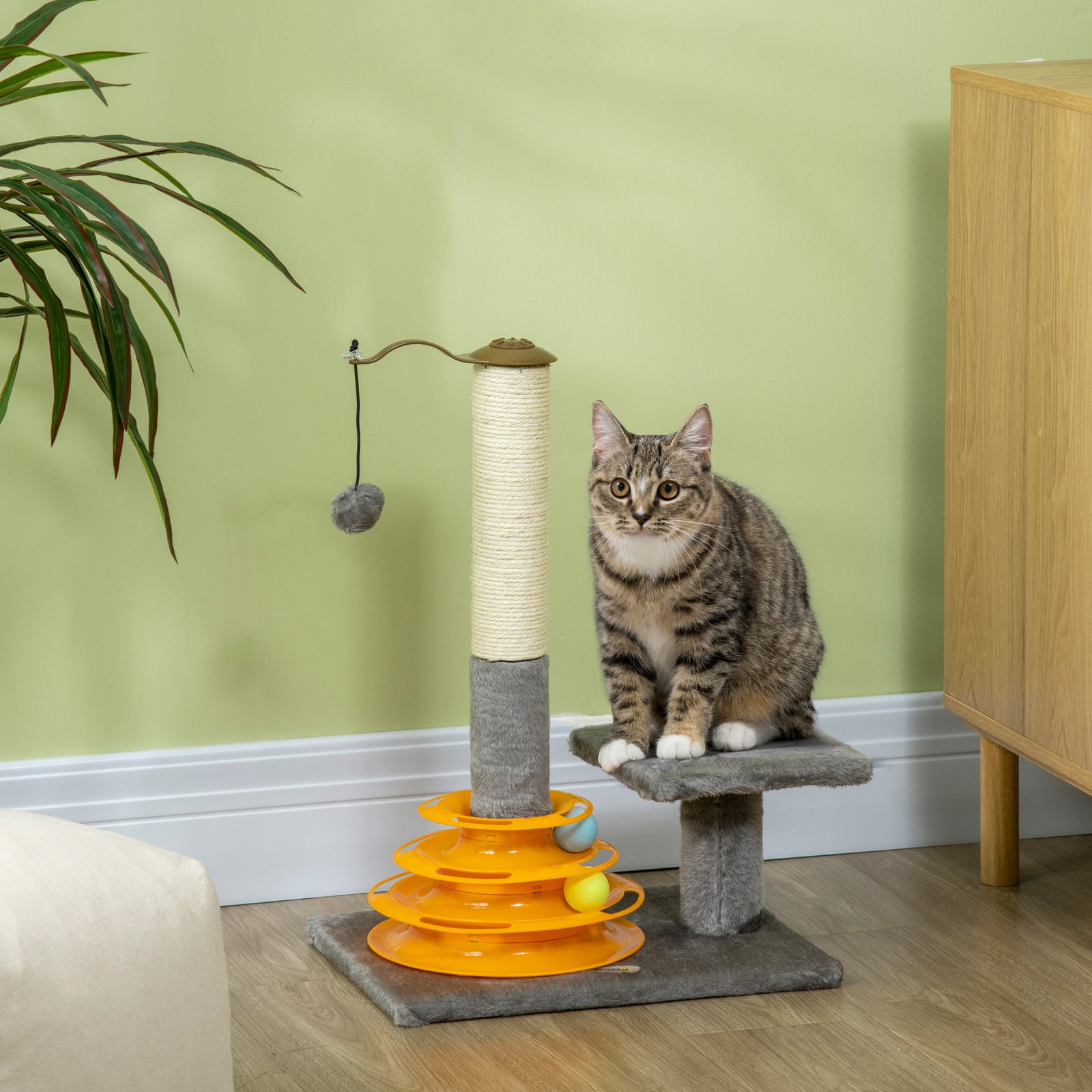 56cm Cat Tree For Indoor Cats, Scratching Post W/ Cat Toys - Grey