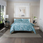 Petite Fleure 100% Cotton Duvet Cover Set – Floral Blossom Print Bedding With Piped Edges | Double | Duck Egg