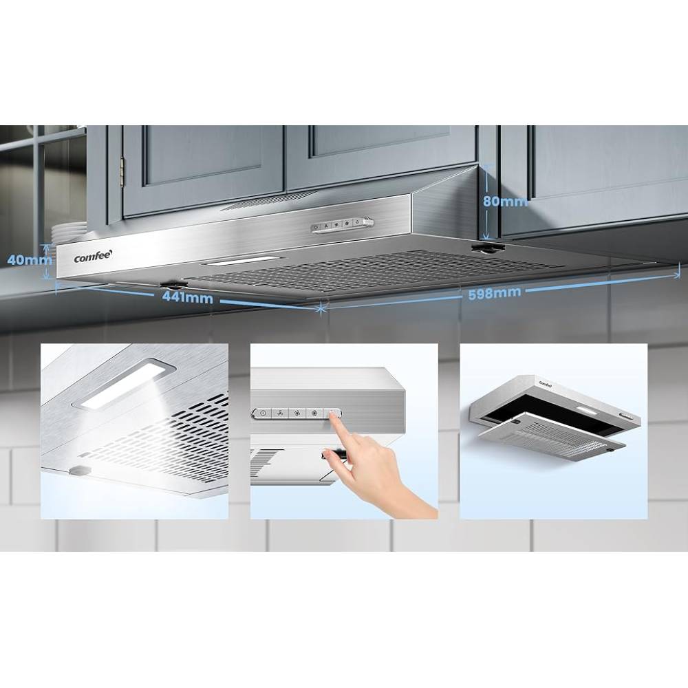 60cm Stainless Steel Under Cabinet Mount Range Hood With 3-speed Modes