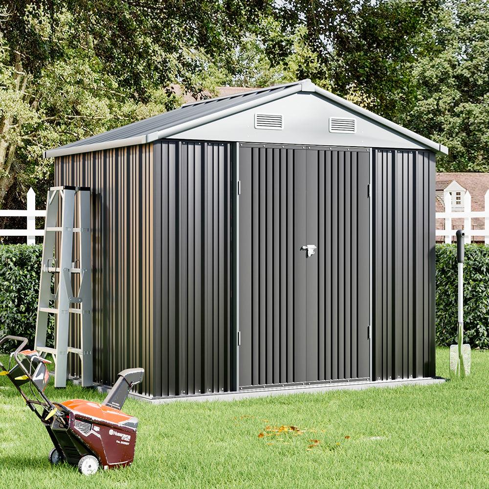 6x8ft Outdoor Metal Storage Shed Galvanised Tool Storage Shed With Lockable Door