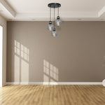 Omega Hand Made Circular Pendant Lamp With Elegant Smoked Glass Spheres Quality Matt Black Fittings With Gold Detail