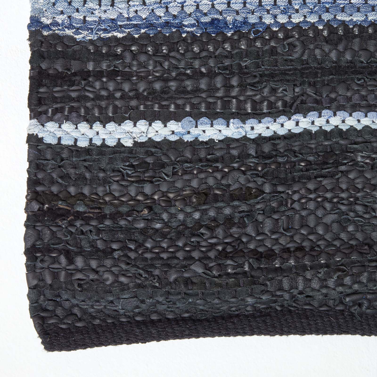 Texas Leather & Denim Woven Striped Blue Rug | 150cm x 220cm | Blue