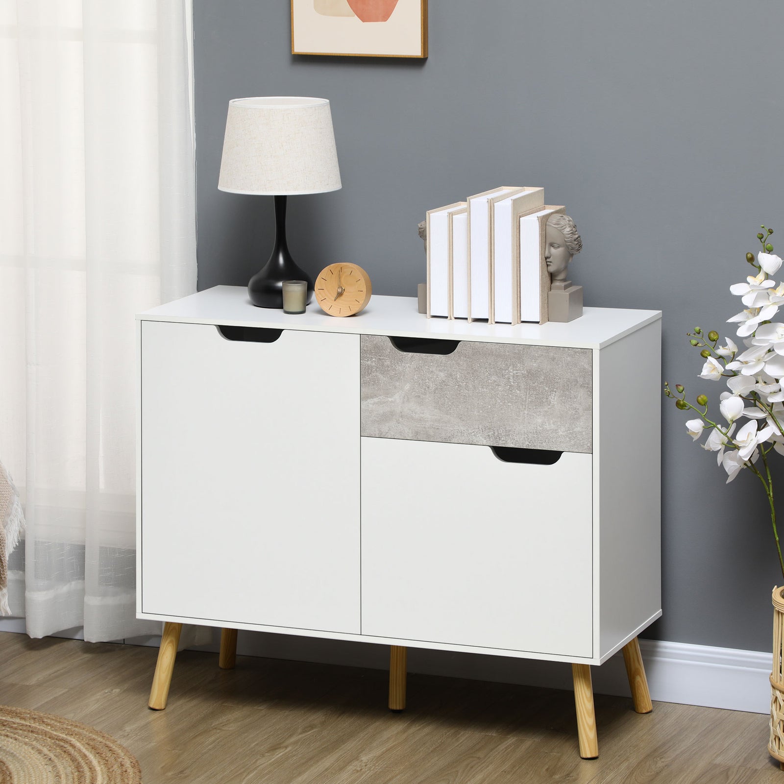 HOMCOM Modern Sideboard Storage Cabinet Free Standing Cupboard