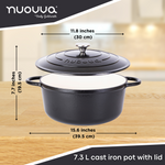 Cast Iron Dutch Oven Casserole Pot With Lid - 30cm (6.9l) | Black