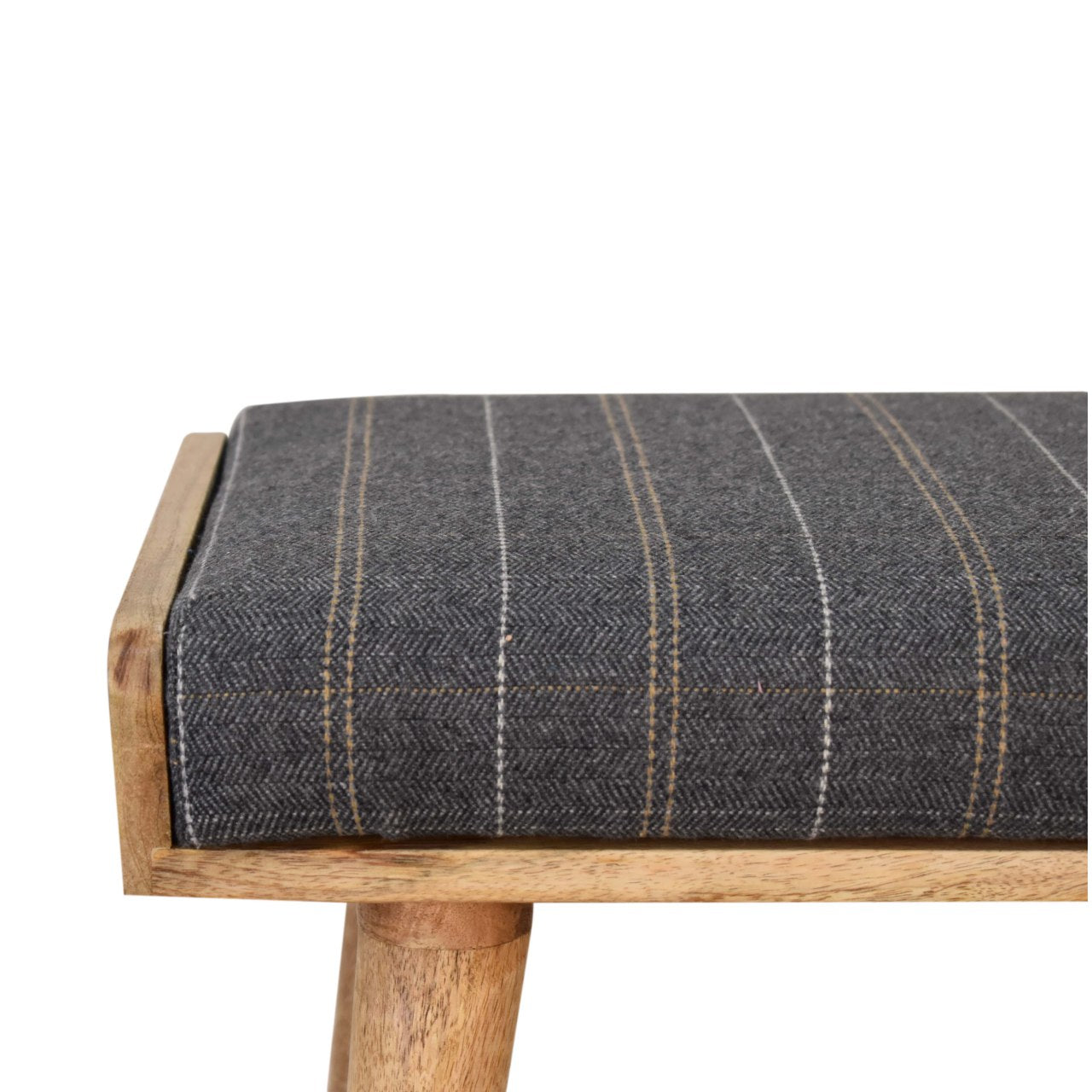 Solid Mango Wood Pewter Tweed Tray Style Footstool