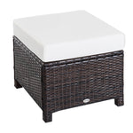 Rattan Footstool Wicker Ottoman With Padded Seat Cushion | Brown