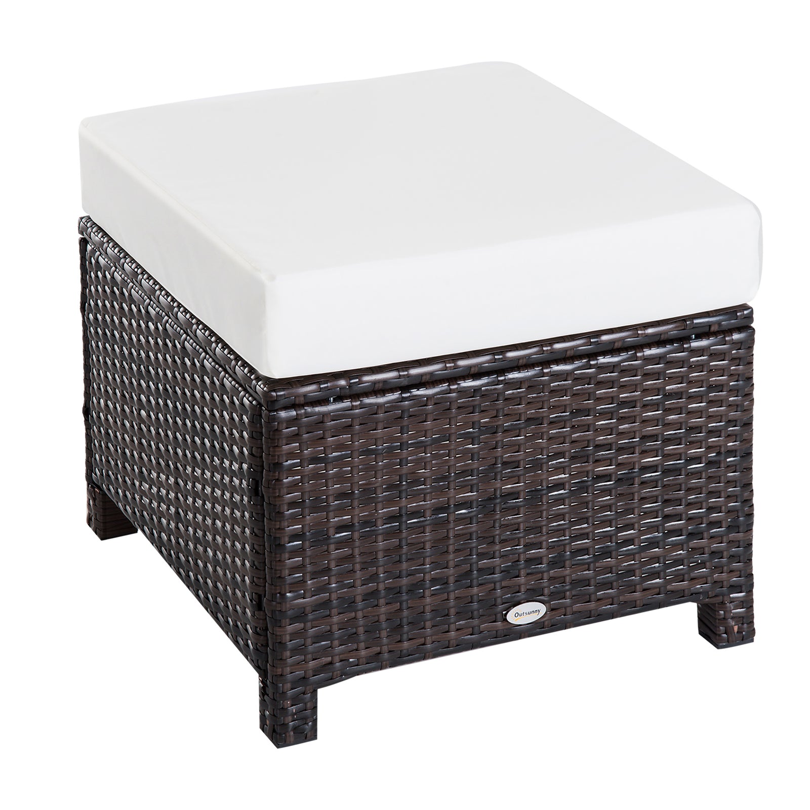 Rattan Footstool Wicker Ottoman With Padded Seat Cushion | Brown
