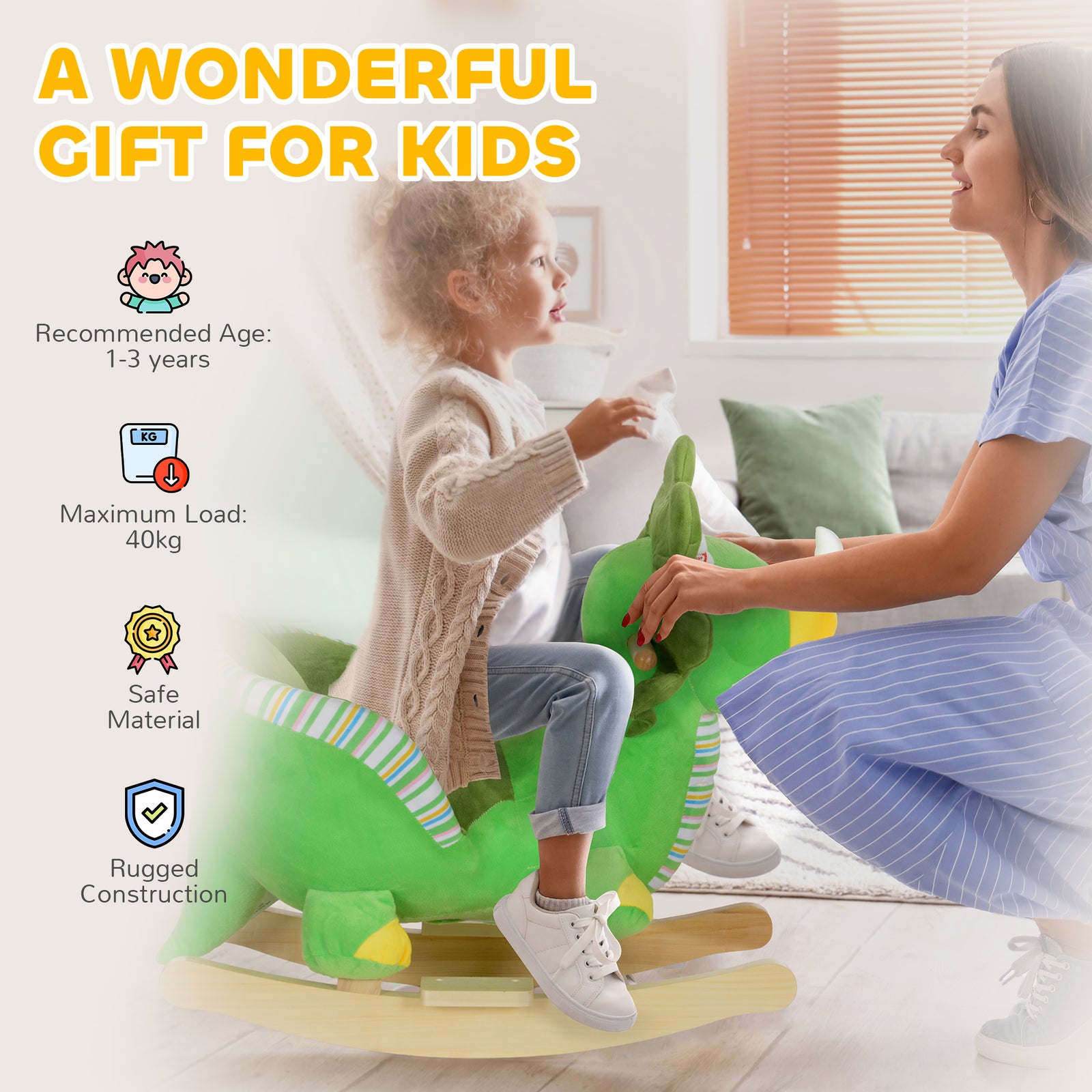 Rocking Horse Dinosaur Design Baby Rocker With Animal Sound, Green