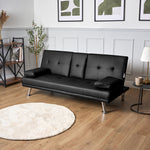 Faux Leather Click Clack Sofa Bed - 2 Seater | Black