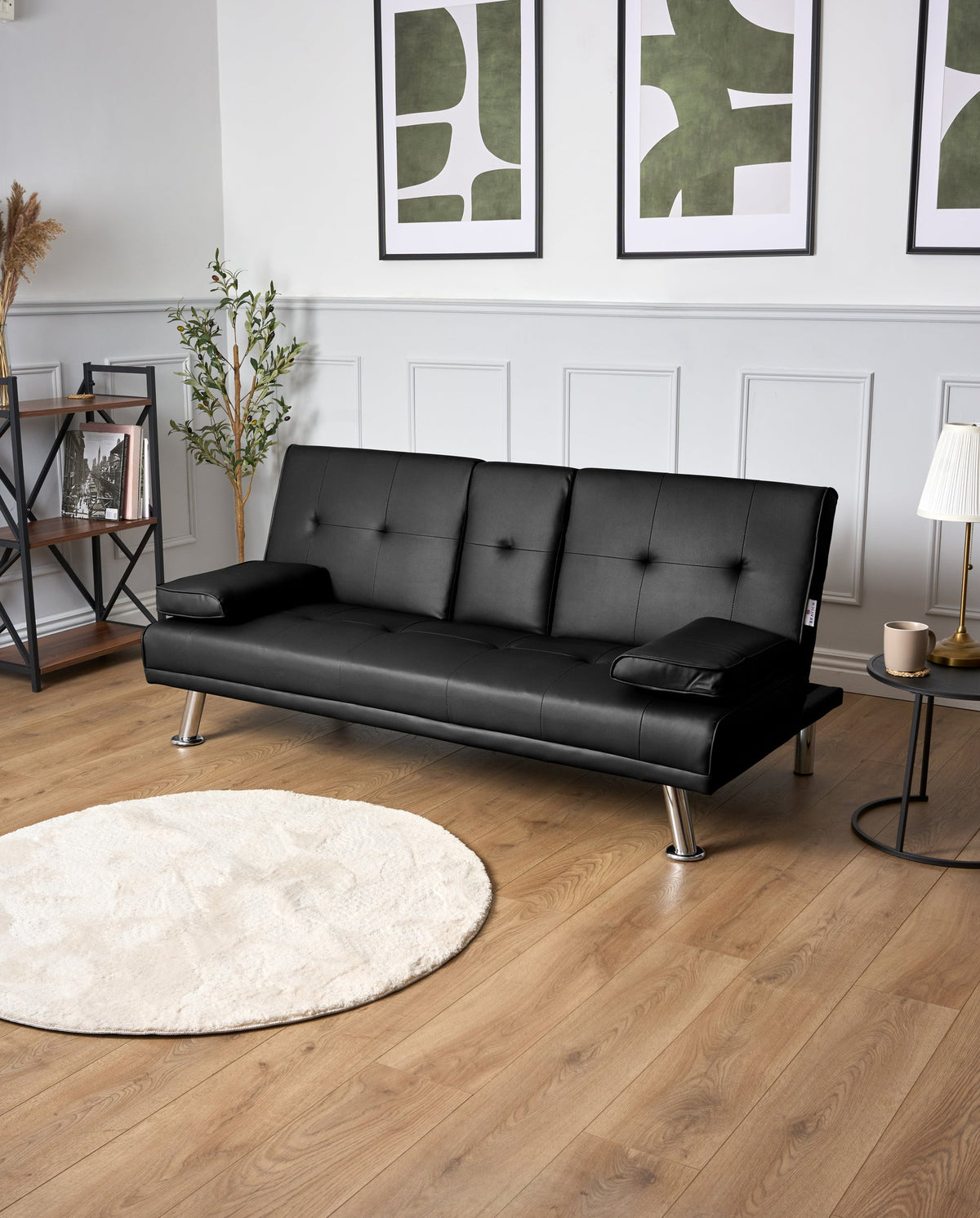 Faux Leather Click Clack Sofa Bed - 2 Seater | Black