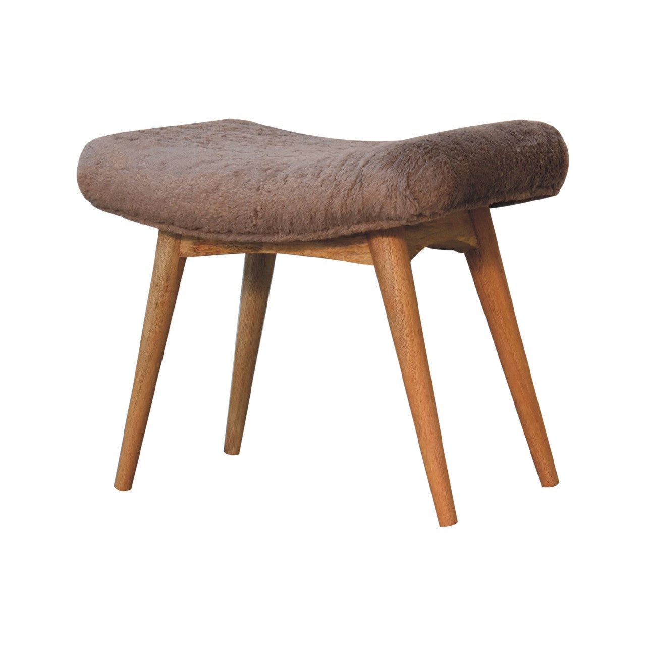 Solid Wood Mocha Faux Fur Curved Bench
