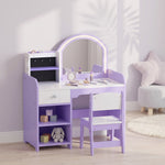 AIYAPLAY Kids Vanity Set, Dressing Table With Stool, Purple