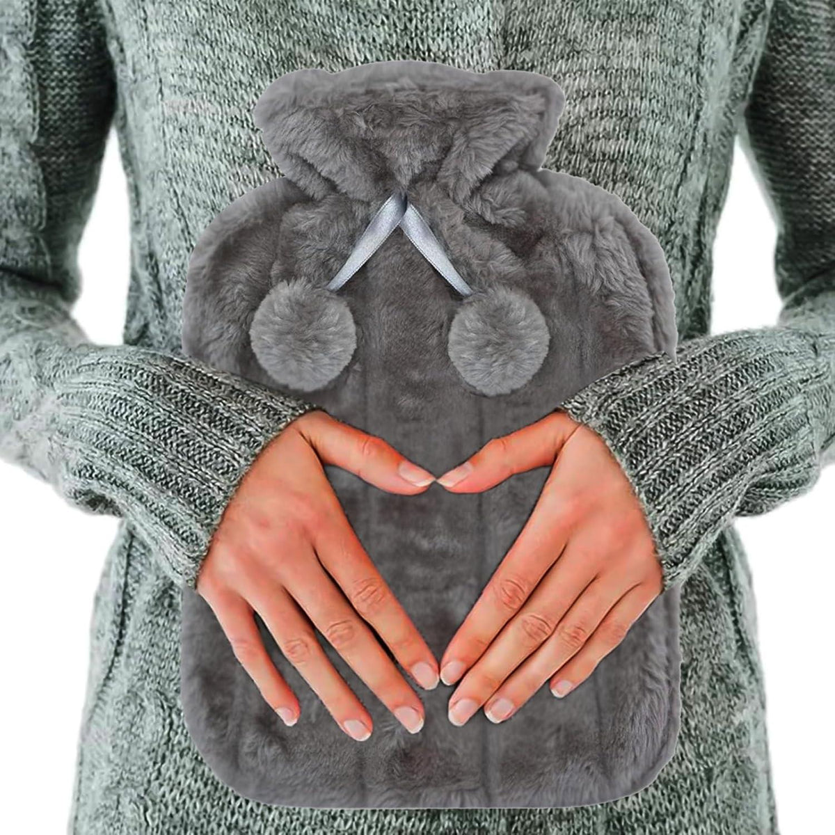 Dyzi 2l Hot Water Bottle With Soft Faux Fur Cover Charcoal Grey