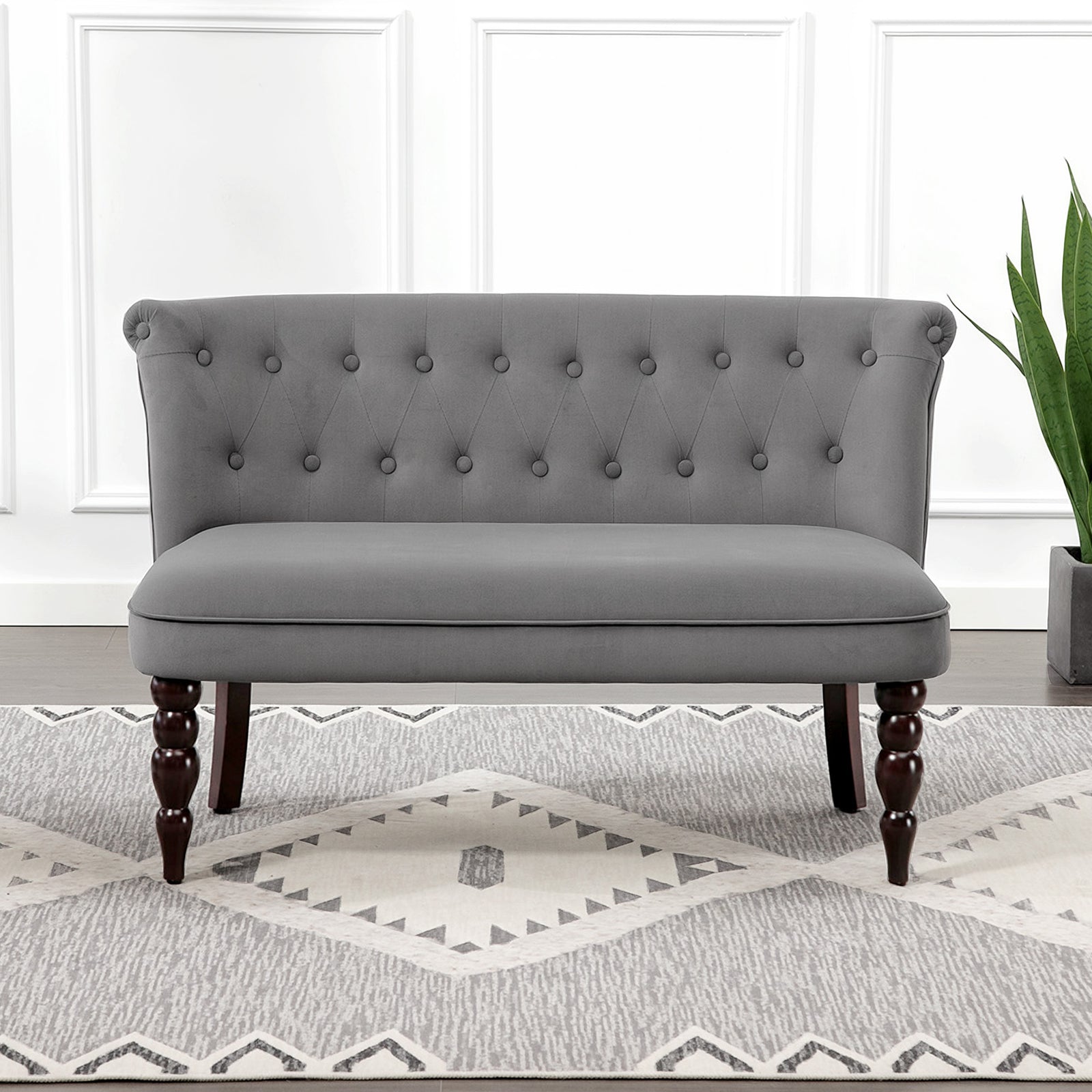 Velvet-feel Two-seat Lounger Sofa With Wood Frame | Charcoal Grey