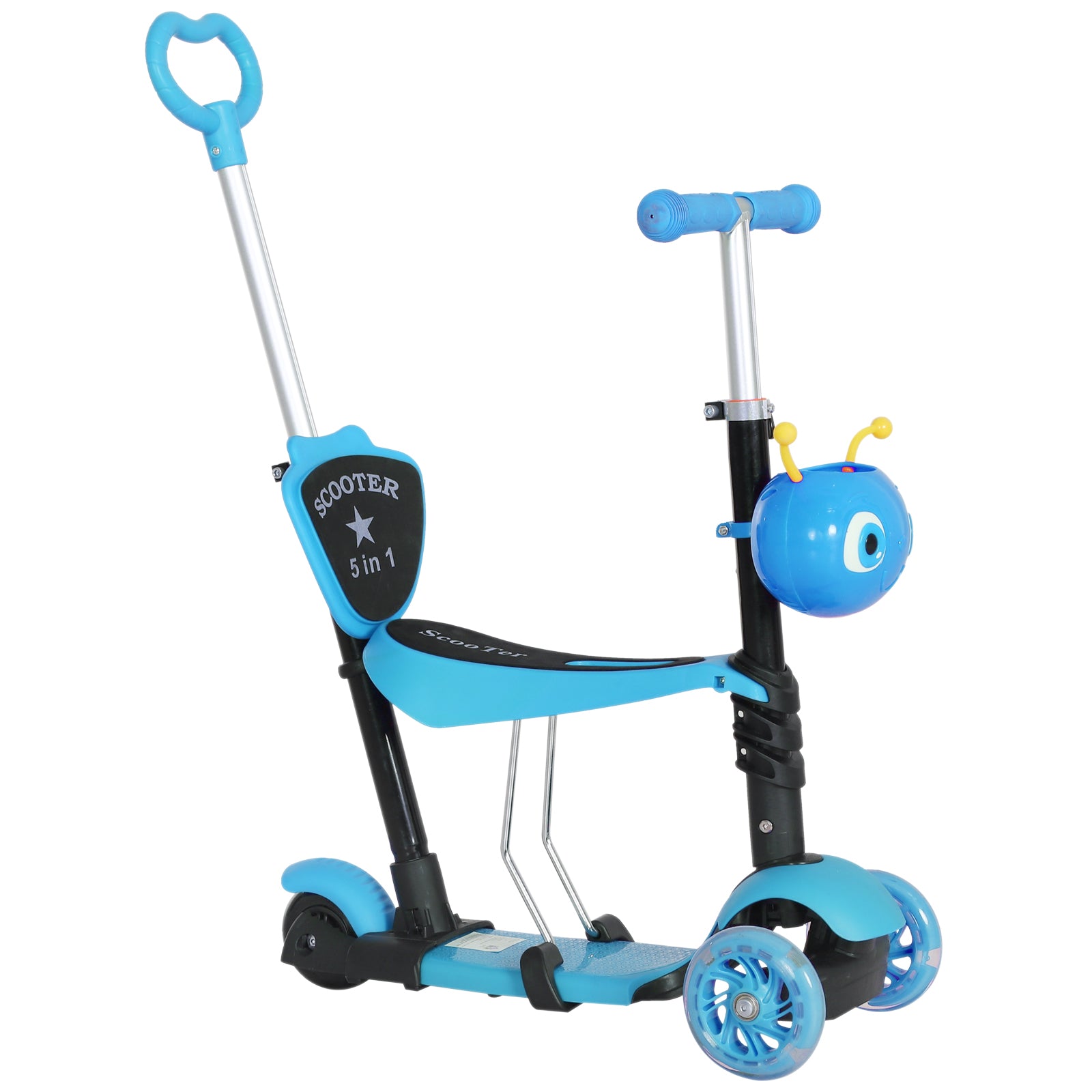 5-in-1 Kids Baby Toddler Kick Scooter Removable Seat Height Adjustable | Blue