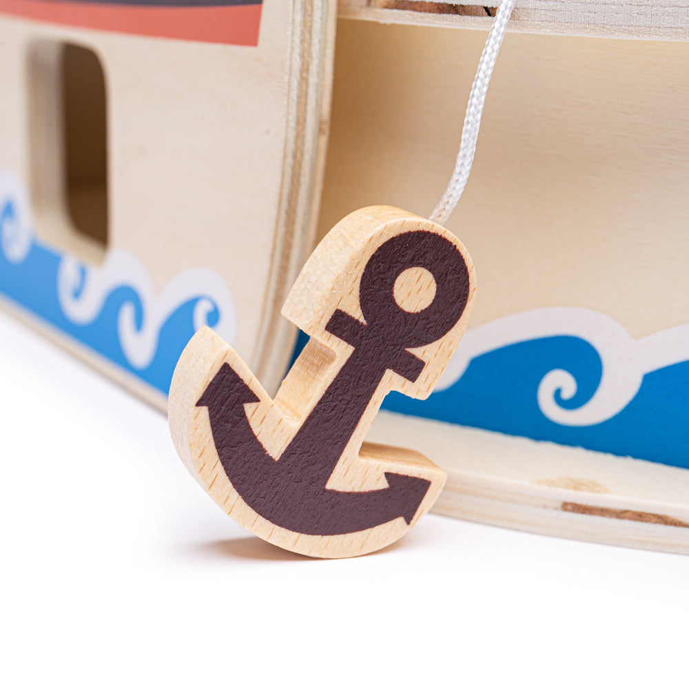 Bigjigs Toys Wooden Mini Pirate Ship Playset, Includes 10 Play Pieces