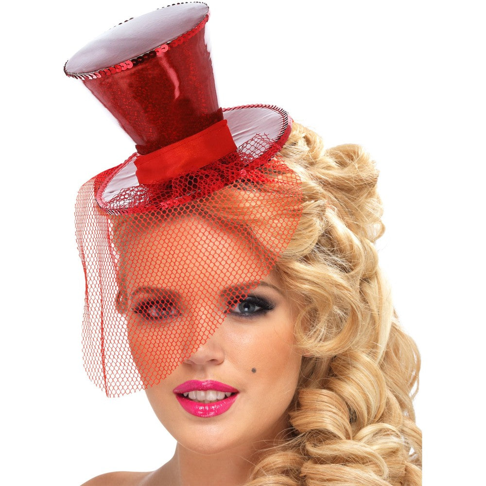 Mini Top Hat On Headband | Red