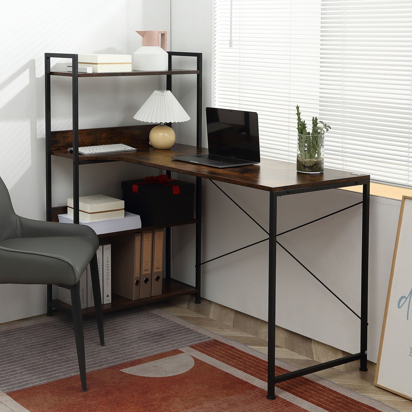Industrial Computer Table 4-tier Storage Shelf Metal Frame