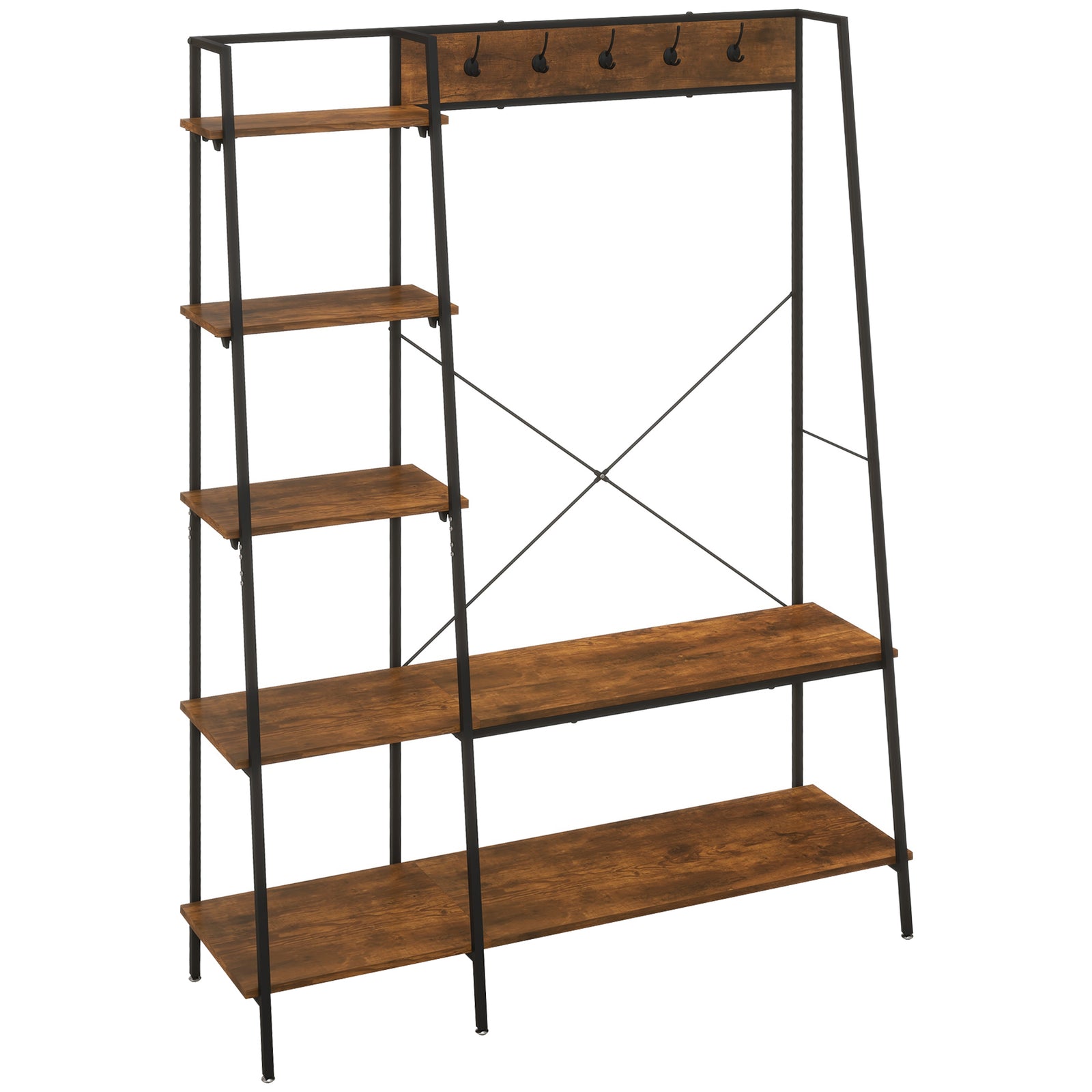 Coat Rack, Coat Stand With Shoe Storage, 5 Hooks For Hallway