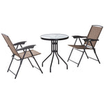 Patio Bistro Set Folding Chairs Garden Coffee Table Balcony | Brown