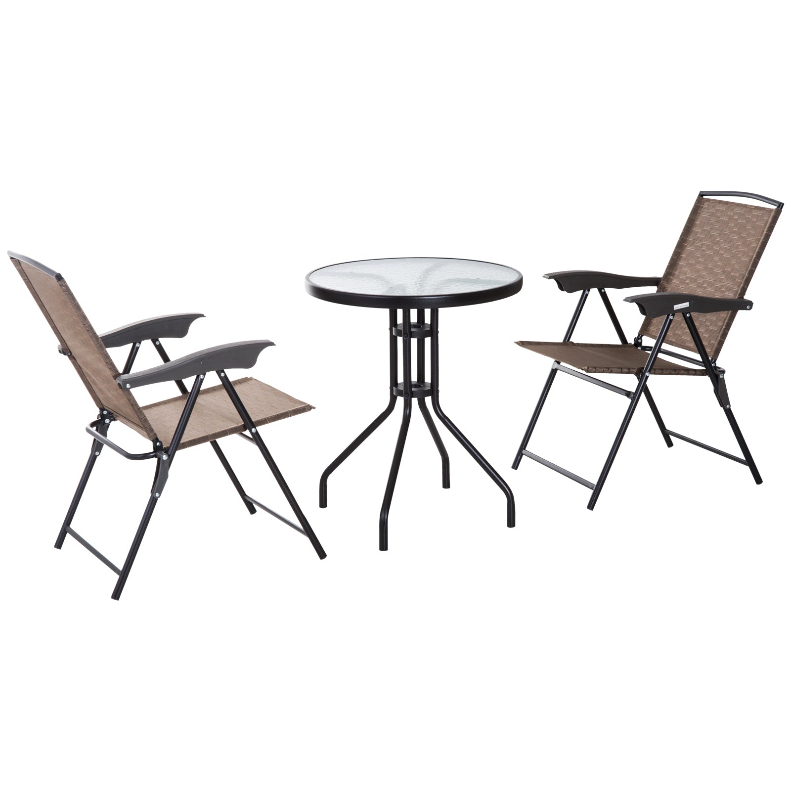 Patio Bistro Set Folding Chairs Garden Coffee Table Balcony | Brown