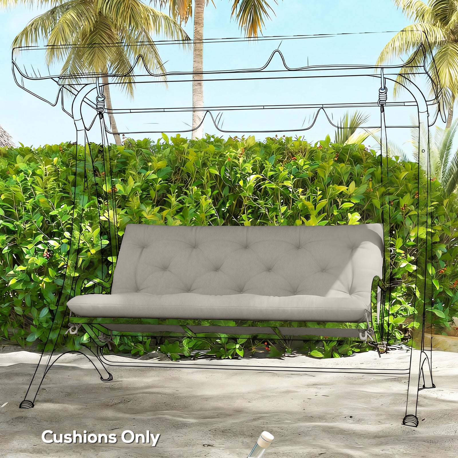 Garden Bench Cushion, Seat Pad With Ties | Grey