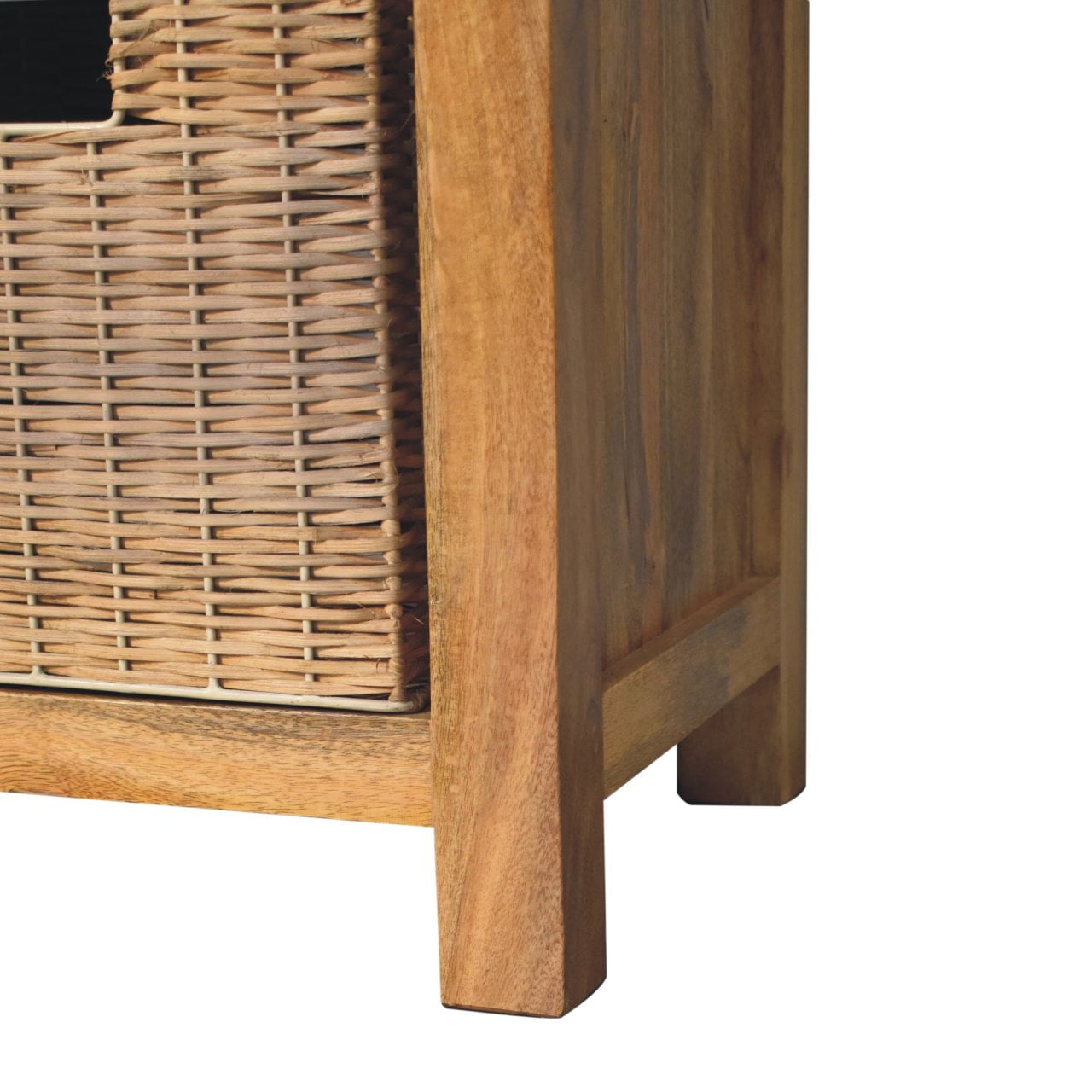Solid Wood Rattan Basket Linen Bench