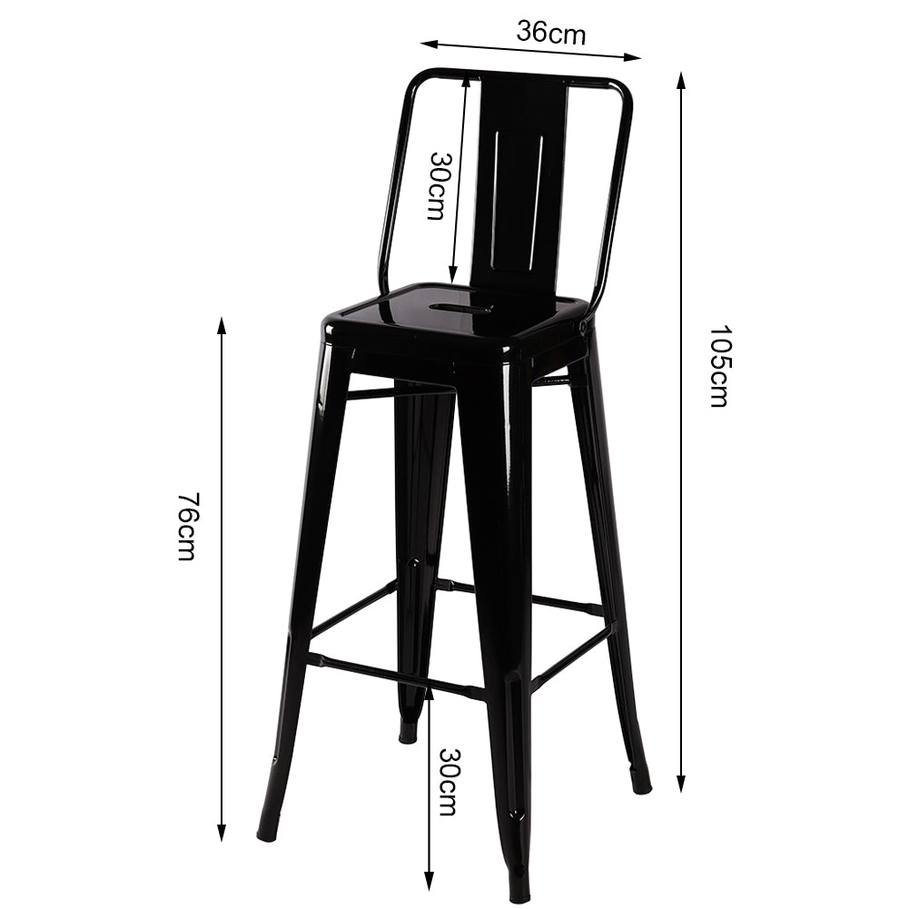 Set Of 4 Metal Frame Industrial Style High Chair Bar Stool