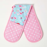 Birds And Flowers Pink Cotton Double Oven Glove