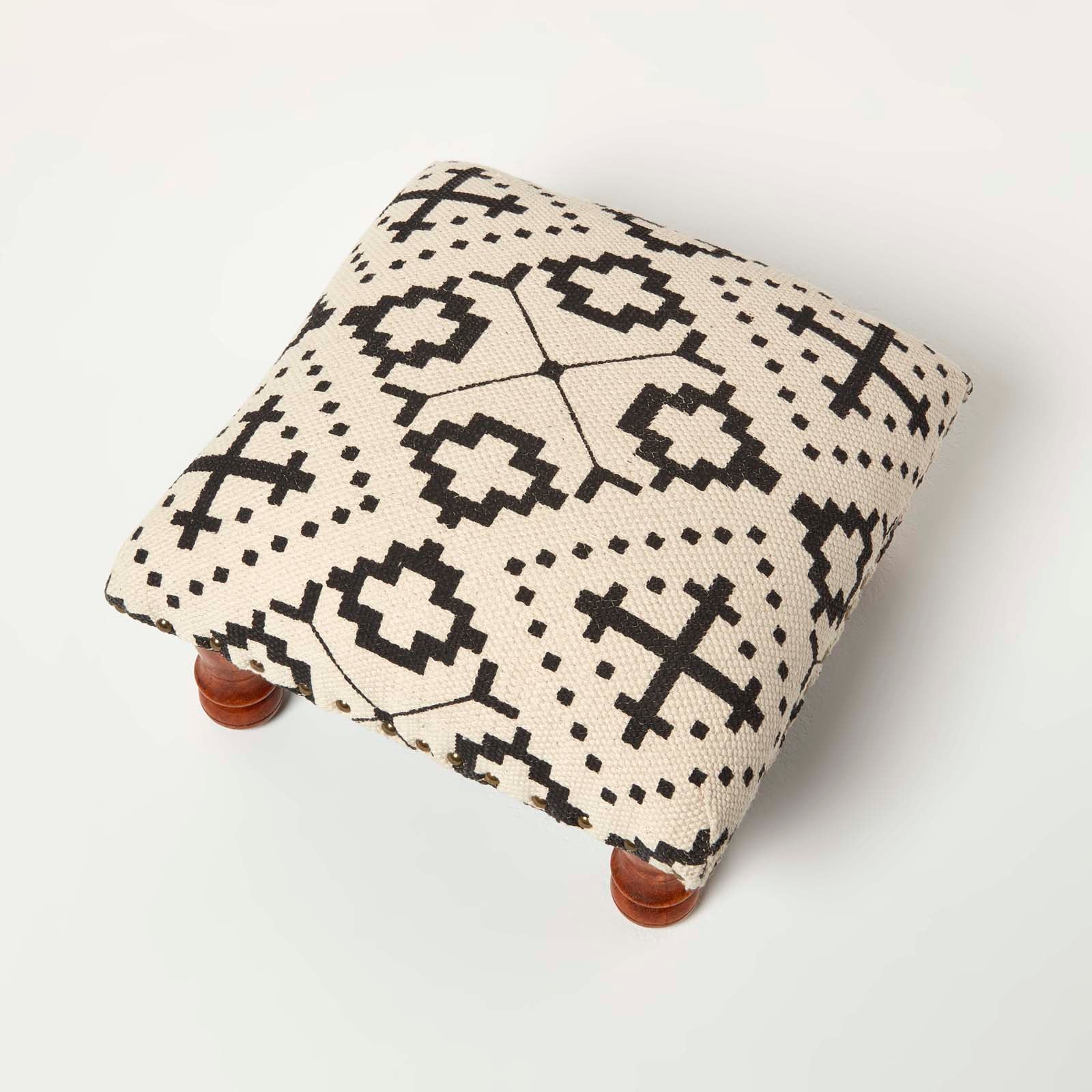 Reva Black Geometric Footstool | 40cm x 40cm