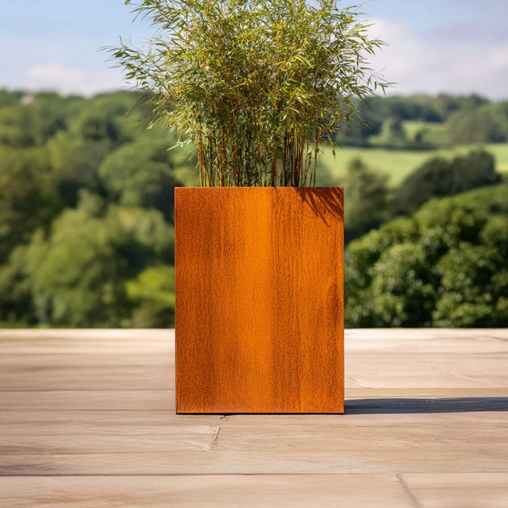 Corten Steel Tall Square Planter - Pre-rusted | 25cm x 25cm x 50cm | Brown