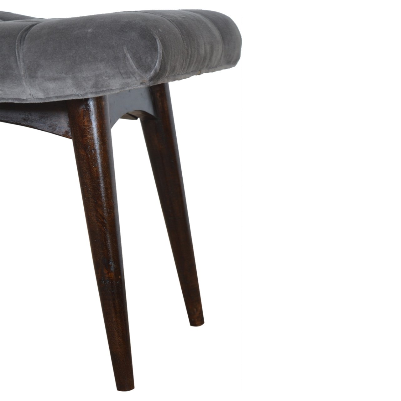 Solid Wood Grey Cotton Velvet Curved Bench