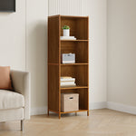 4-tier Open Bookcase, Small Space Bamboo Storage Shelf, Freestanding Corner Organizer With Raised Feet