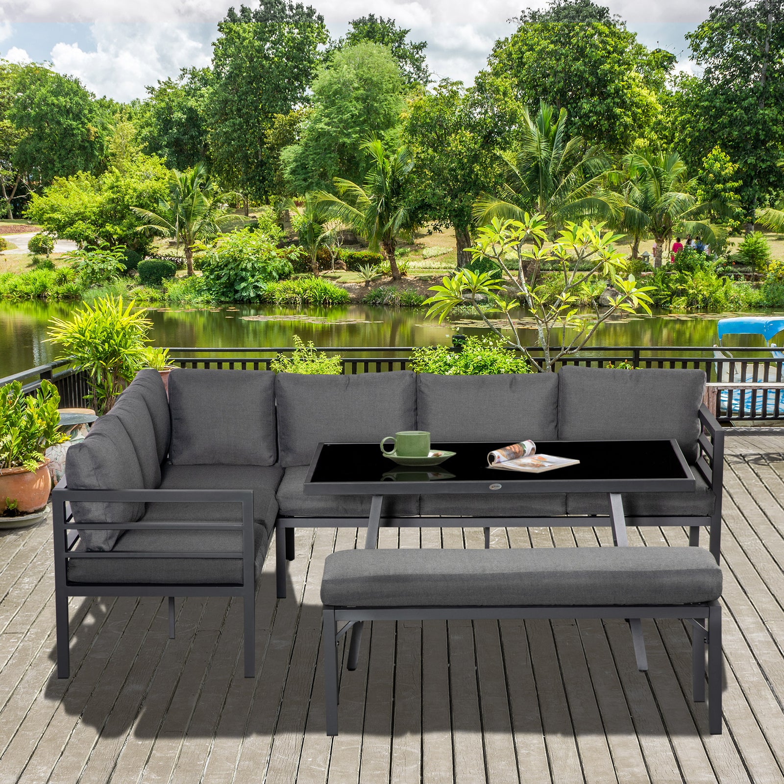 8-seater Aluminium Garden Dining Sofa Set