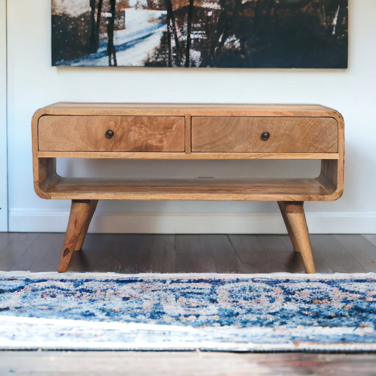 Solid Wood Reverse Curve Oak-ish Media Unit