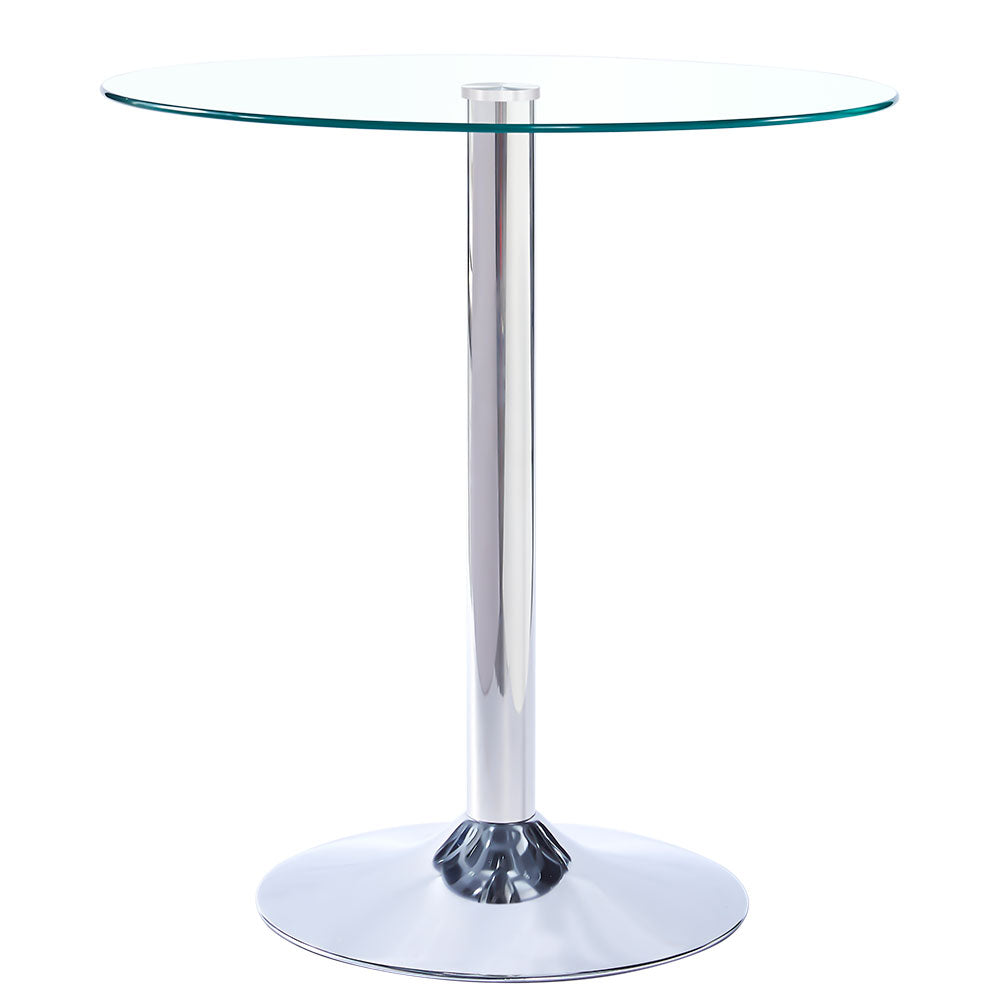 70 cm Dia  Round Clear Glass Top Dining Table With Pedestal Base